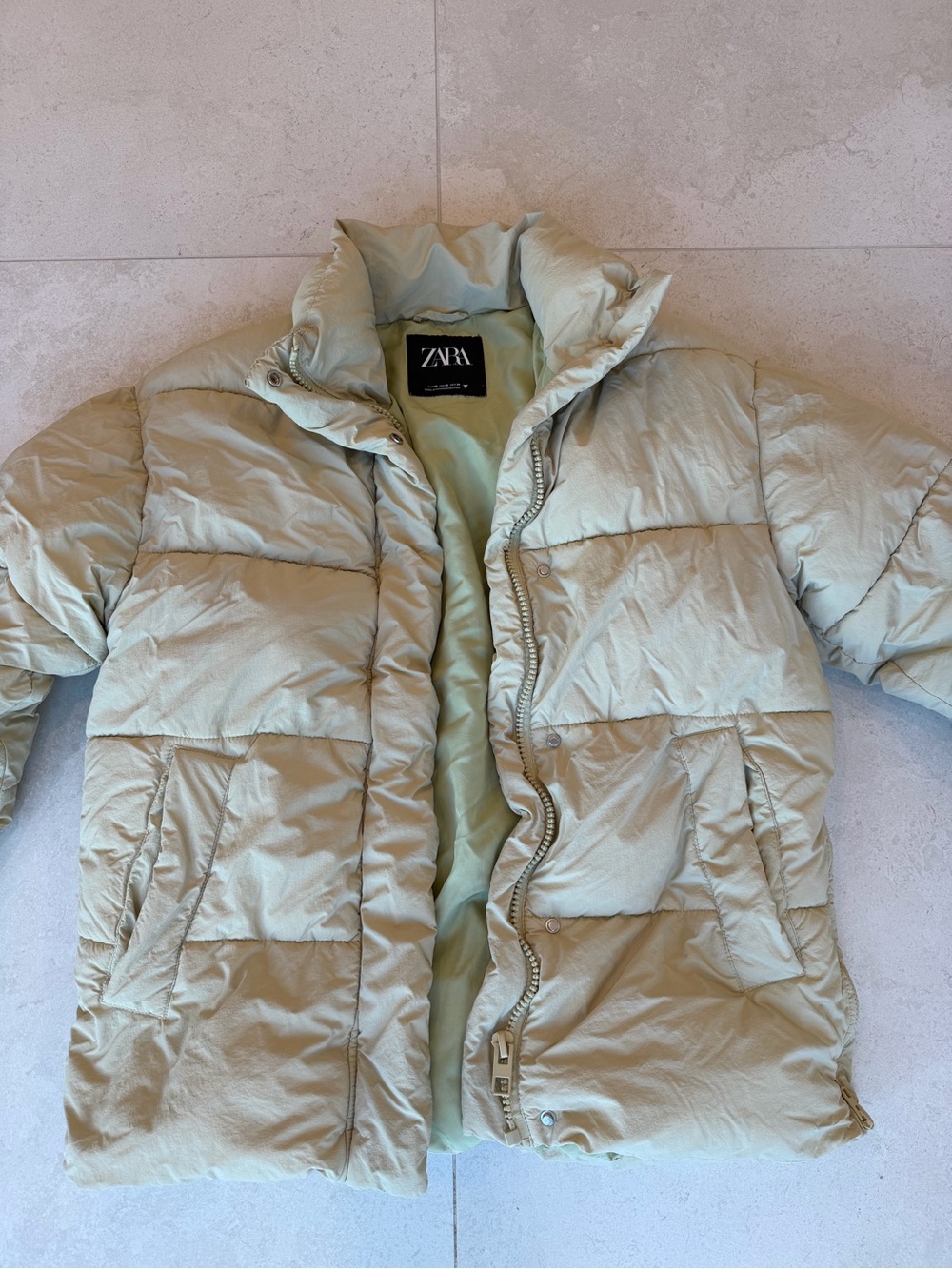 ZARA Pale Tan Quilted Puffer Jacket